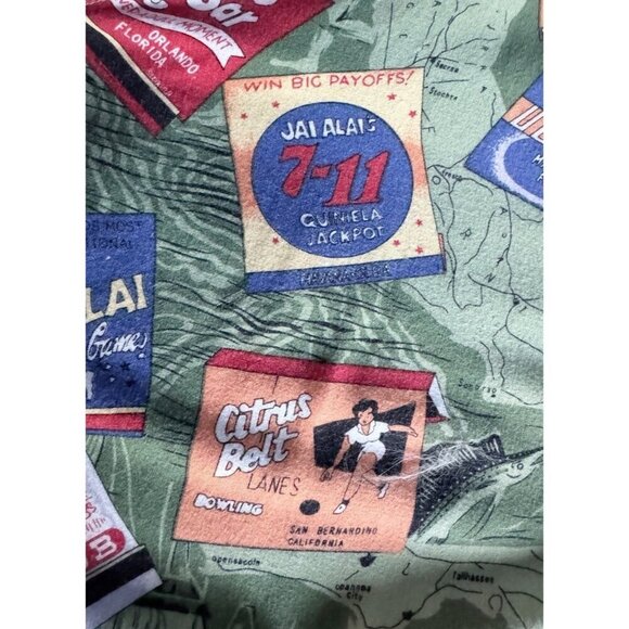 Vintage K.A.D. Men's Sz XL Green Button Up Camp Hawaiian Bowling Print Shirt - Picture 7 of 11